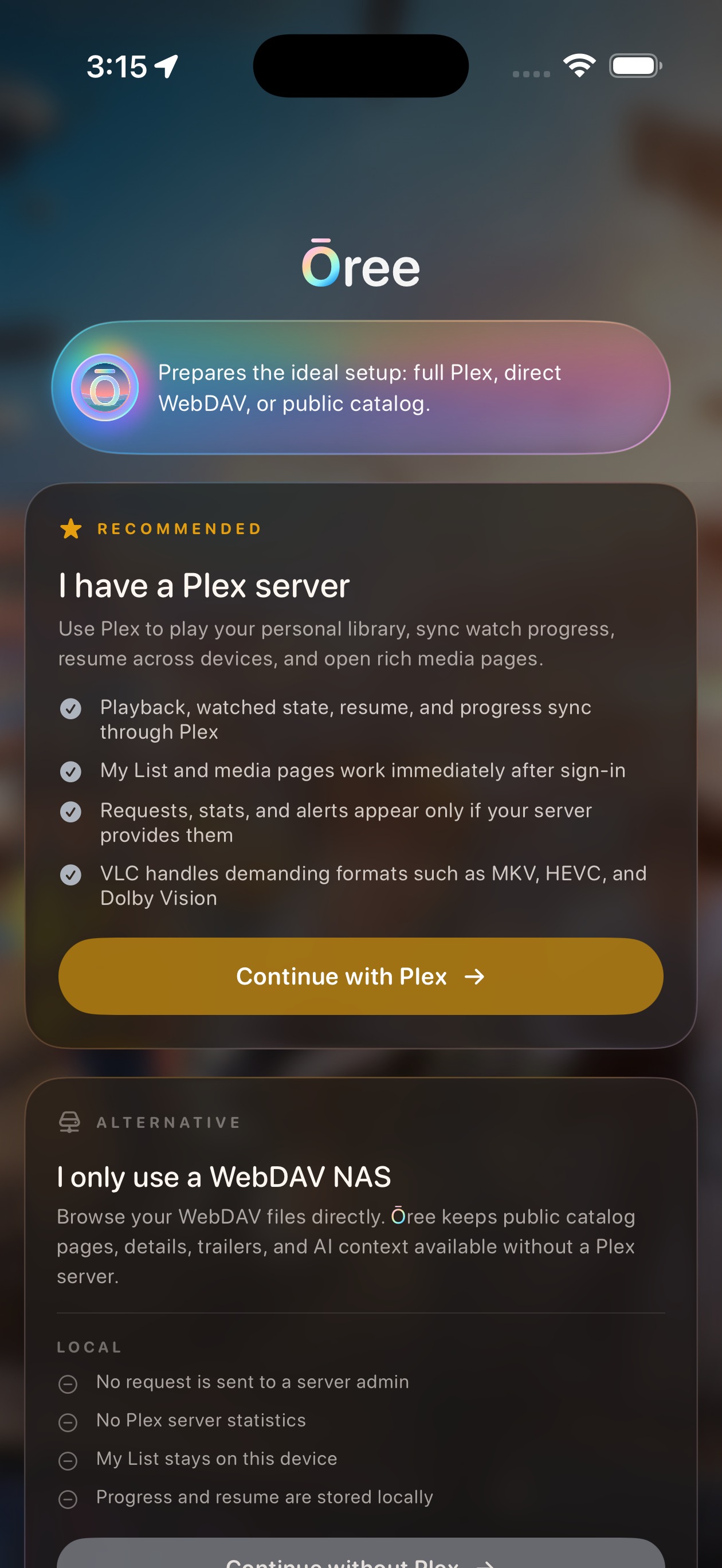 Ōree public catalog and WebDAV setup mode